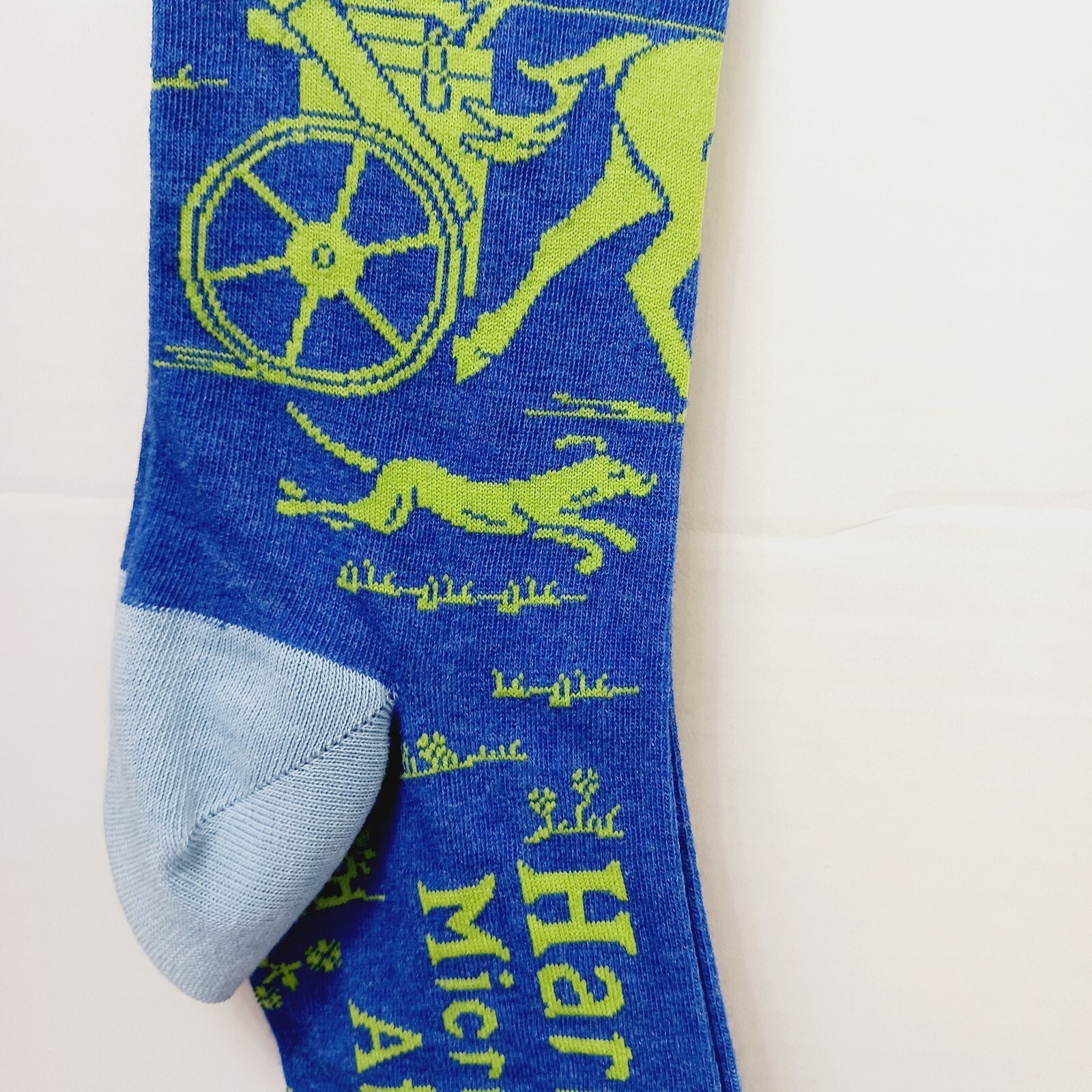 Sock Blue Q Crew Men Hark Microbrewery Chariot Horse Roman Greek Cotton Comfort