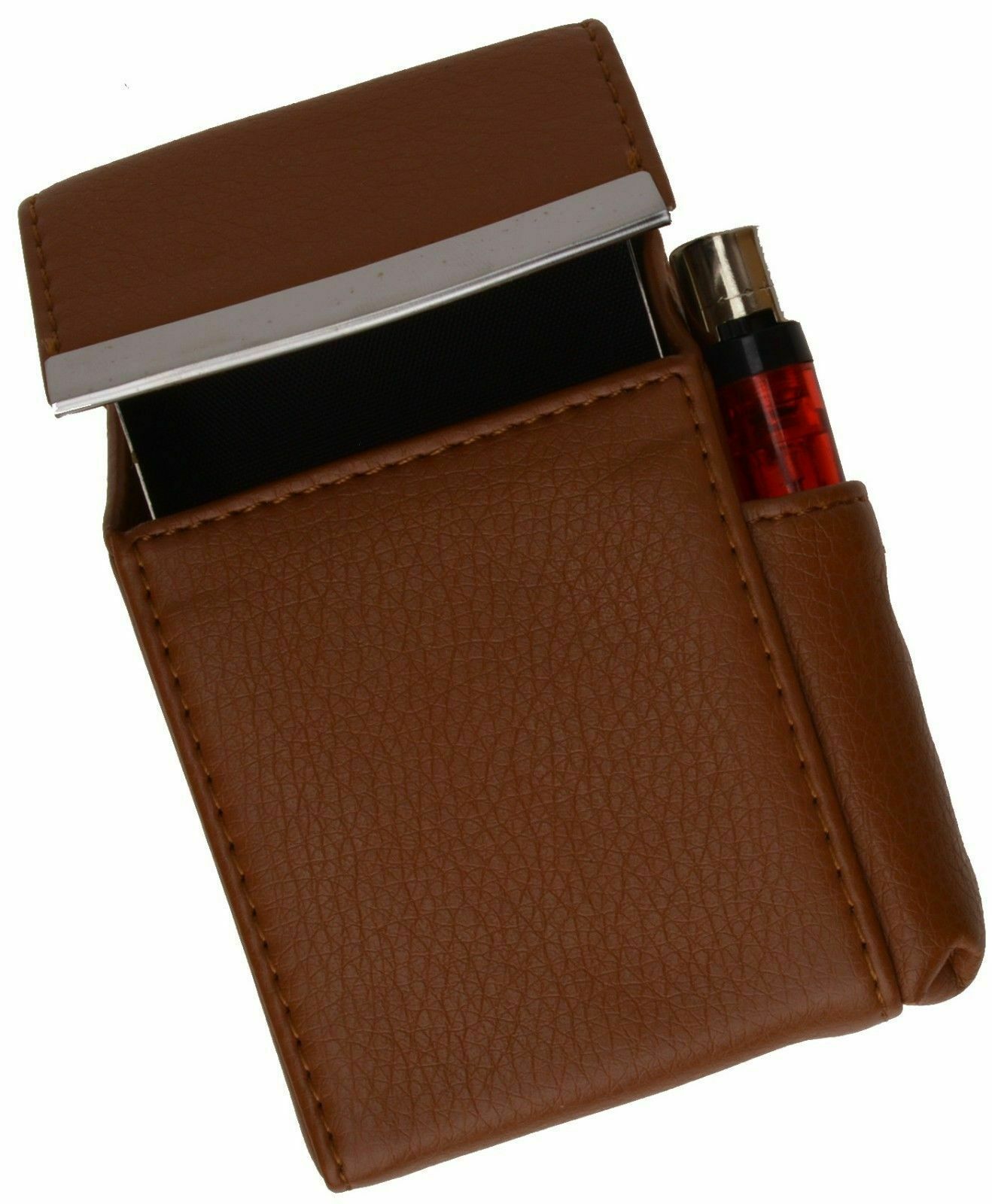 Cigarette Hard Case Genuine Leather Men Lady Lighter 100’s Regular Holder