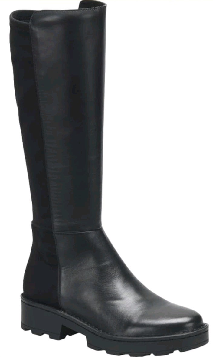 Born Women’s Caraway Black Leather Stretch Tall Riding Combat Boots Zip Size 6.5