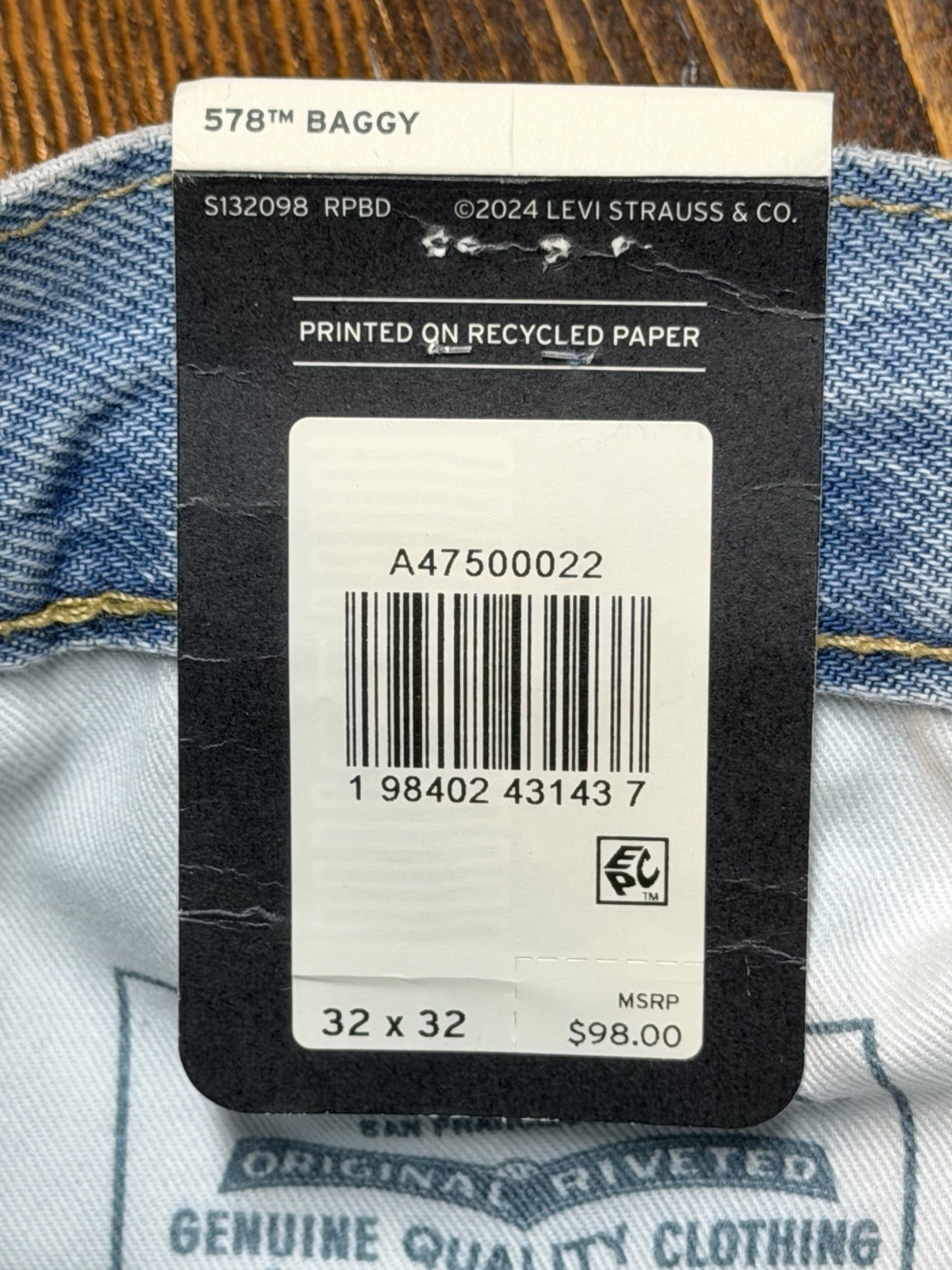 Levi’s Premium 578 Baggy Men’s Jeans, 100% Cotton, Non-Stretch, 32×32, NWT