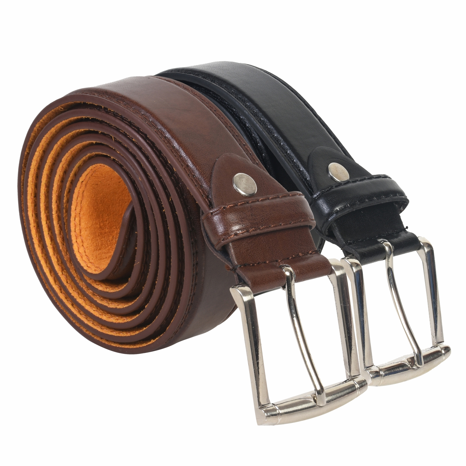 Leatherboss Men Big & Tall Set of 2 all Sizes Stylish Jeans Belt, Black & Brown