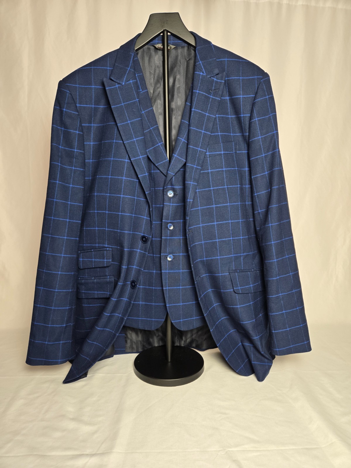 Lineage 38×32 Blue Windowpane Mens 2-piece blazer and vest