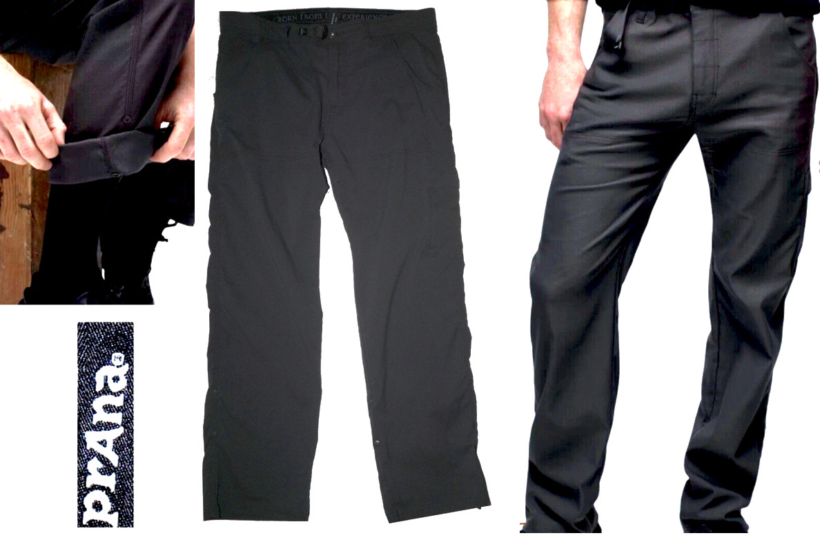 Prana Mens ZION Pants Iron Grey Stretch Convertible Roll-Up Size 36 x 32 A+