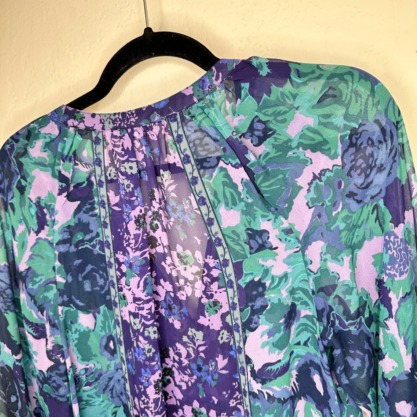 NWOT Joie Gloria Silk Sheer Blue Green Purple Floral Puff Sleeve Blouse Top XS