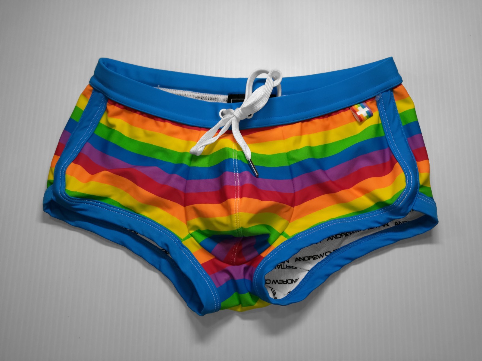 ANDREW CHRISTIAN PRIDE RAINBOW STRIPES SWIM TRUNK. XSMALL. NWOT RARE 🌈 GAY LGBT
