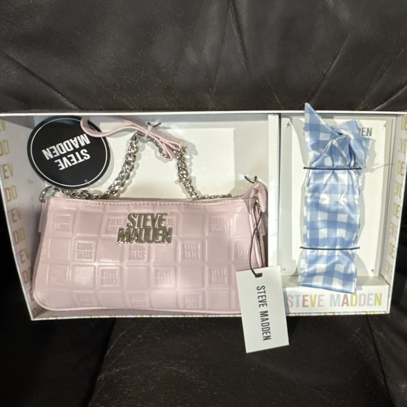 Steve Madden Pink Embossed Logo Crossbody Bag Zip, Adj/Det Strap, Pockets