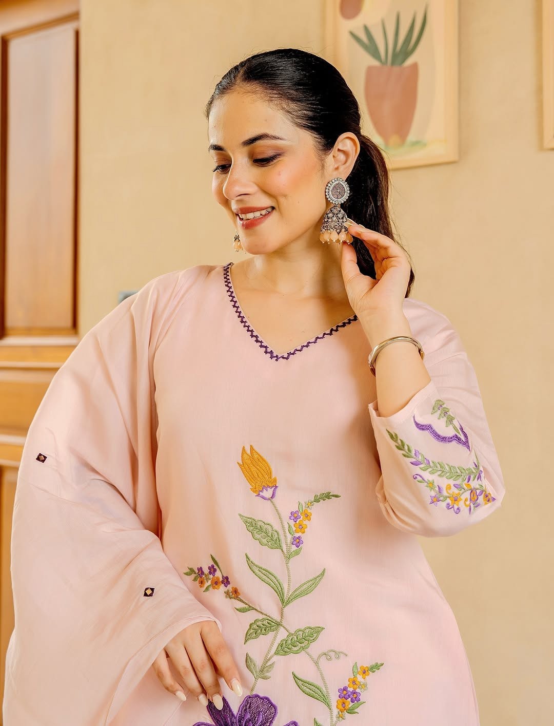 Indian Women Floral Embroidered Kurta Set Dupatta Festive Ethnic Wear
