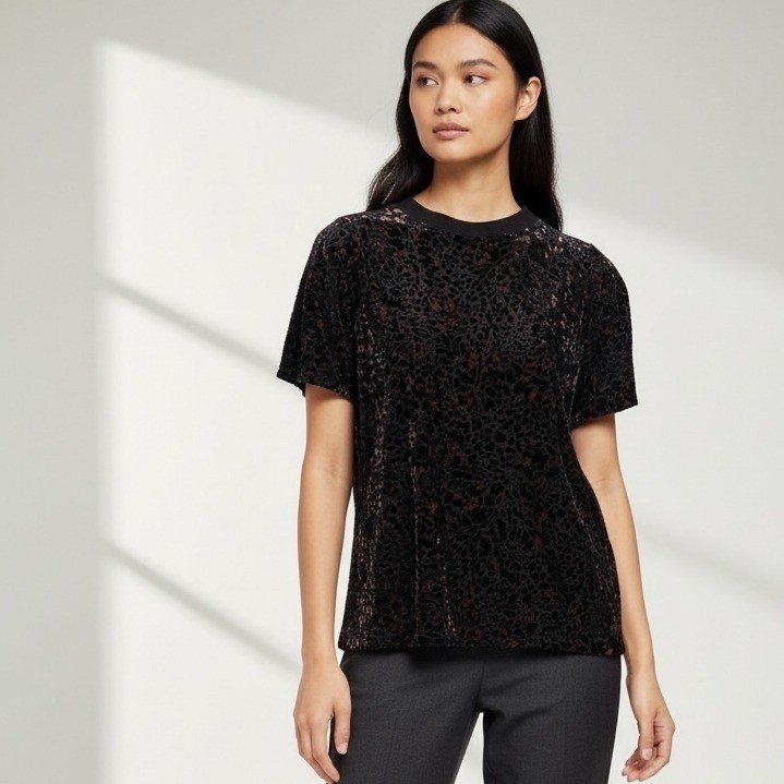 We The Free T-Shirt Womens Medium Black Burnout Velvet Leopard Print