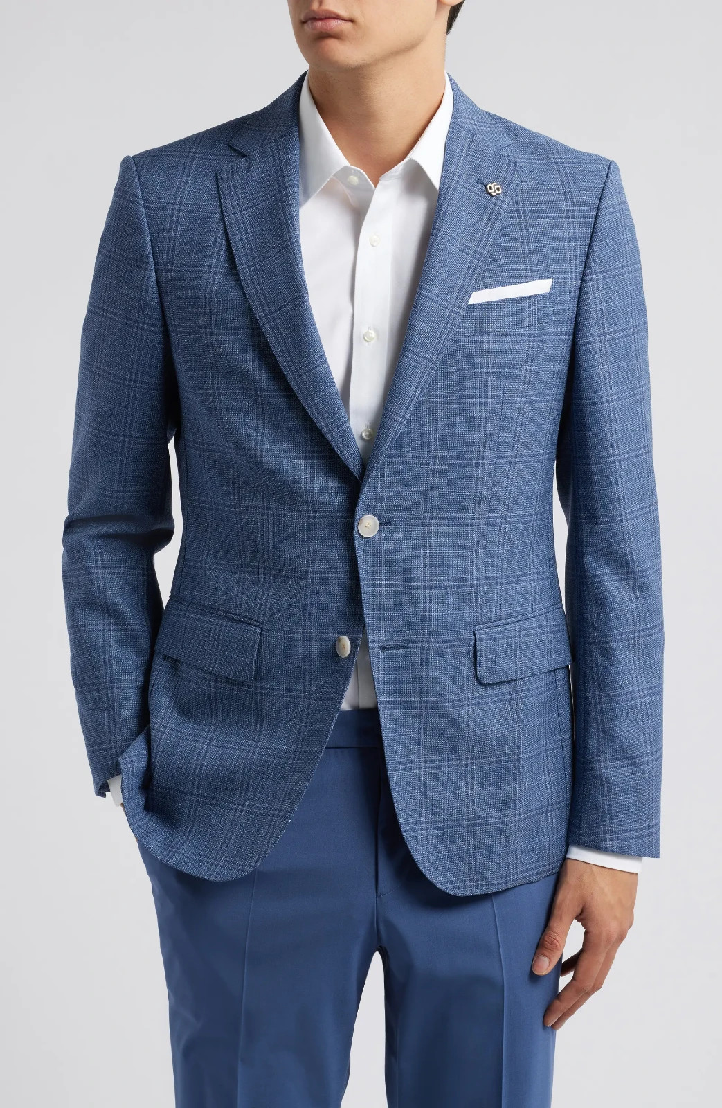 $645 – BOSS Sport Jacket Blazer in Check Italian Wool Fabric Slim Fit – Size 38R