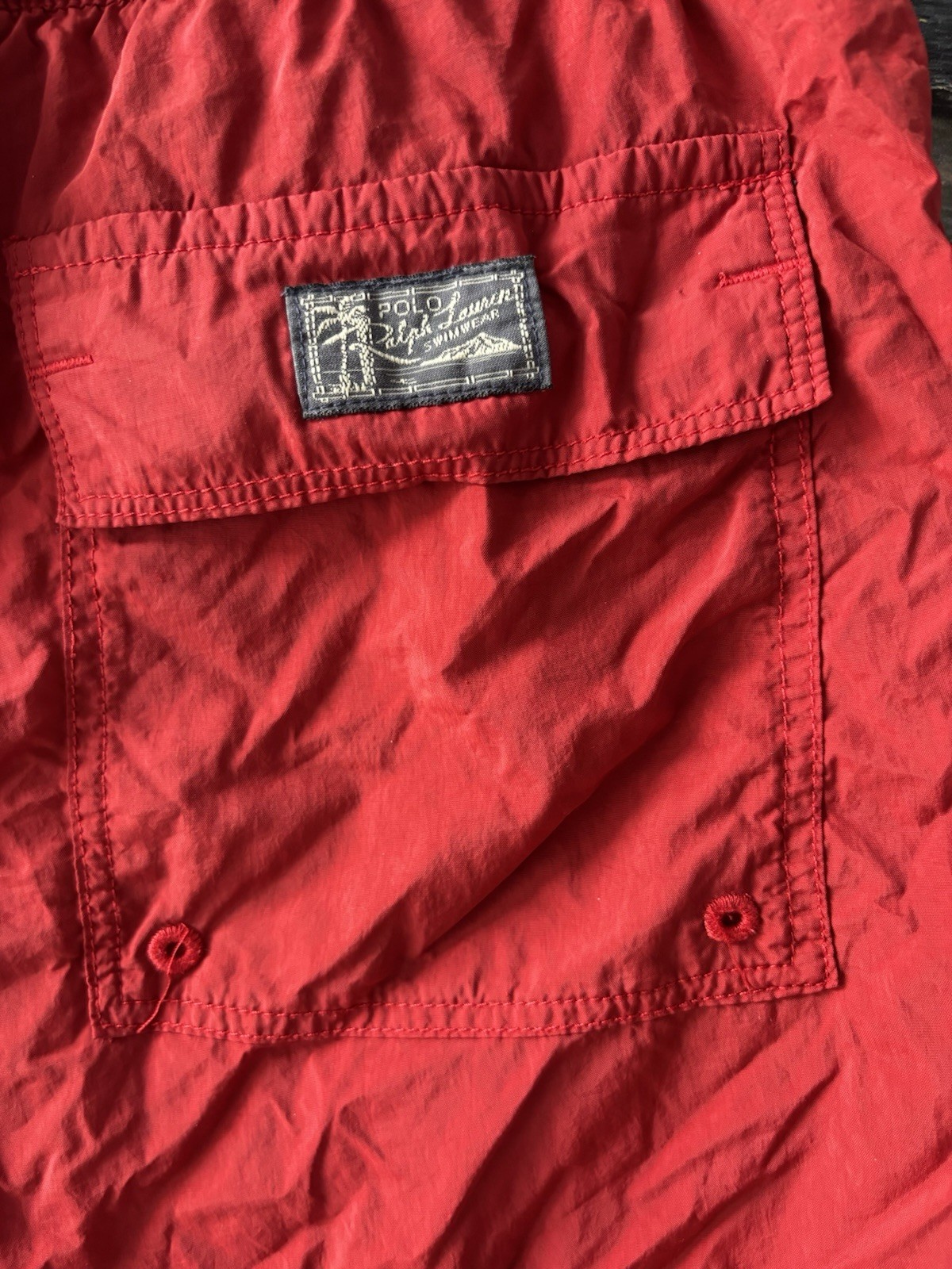 Vintage Polo Ralph Lauren Red Navy Sides Swimming Trunks Swim Shorts Zip Fly
