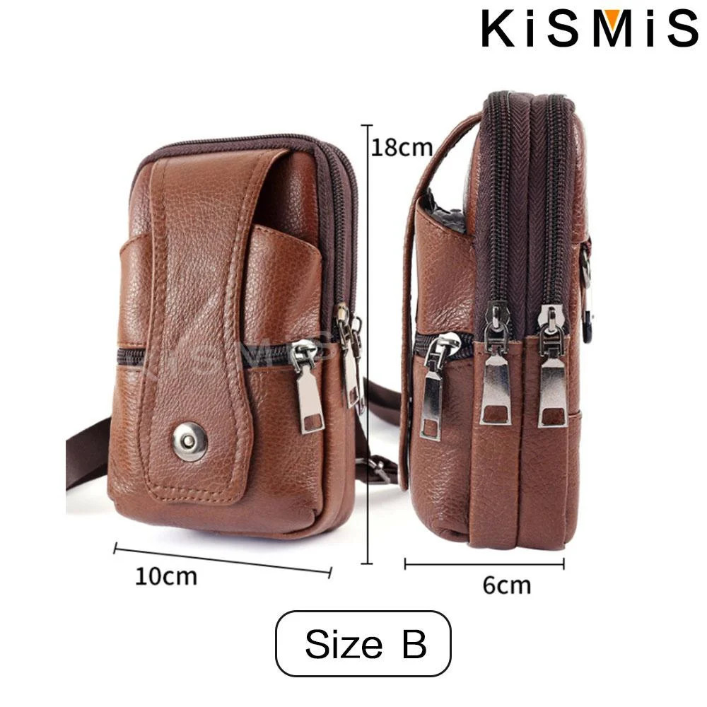 Fashion Men’s Leather Waist Bag Multifunction Fanny Pack Large