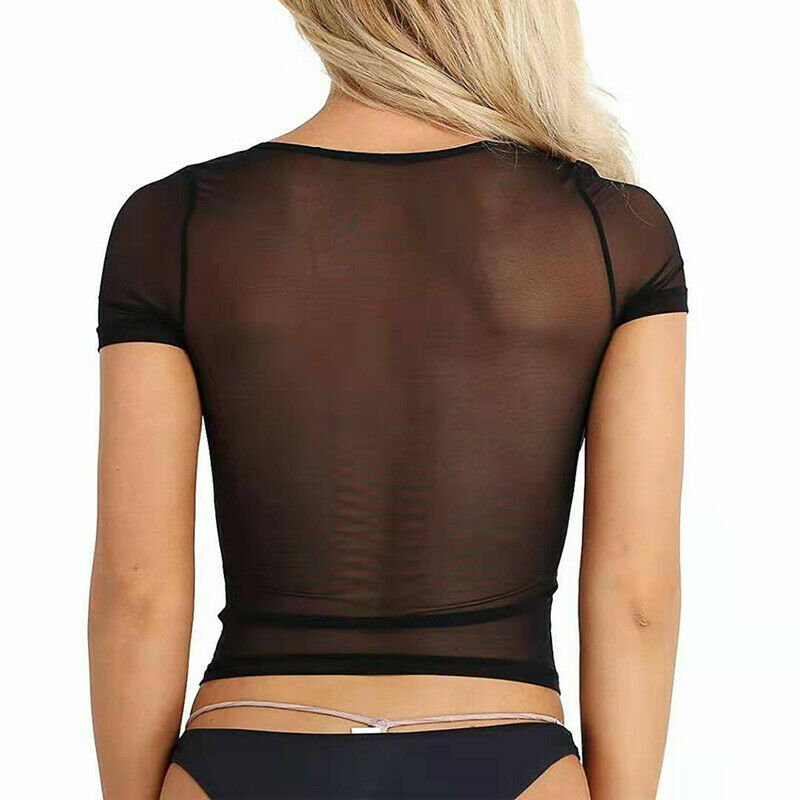 Women Sexy See Through Mesh Sheer Tank Crop Top clubwear party Tee Lingerie