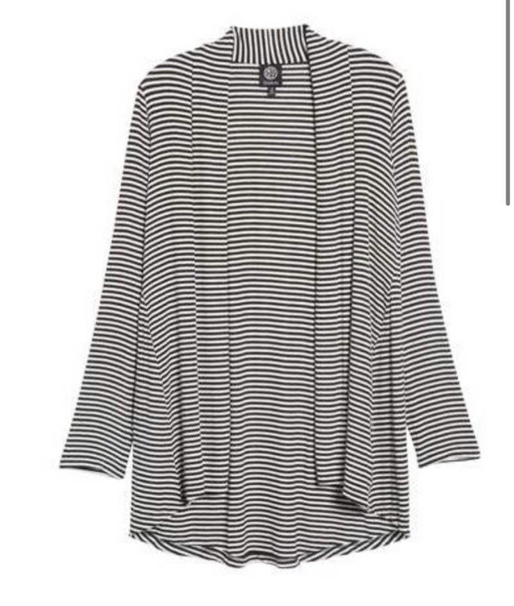 Bobeau High/Low Jersey Cardigan XXS Black White Stripe EUC Rarely Worn