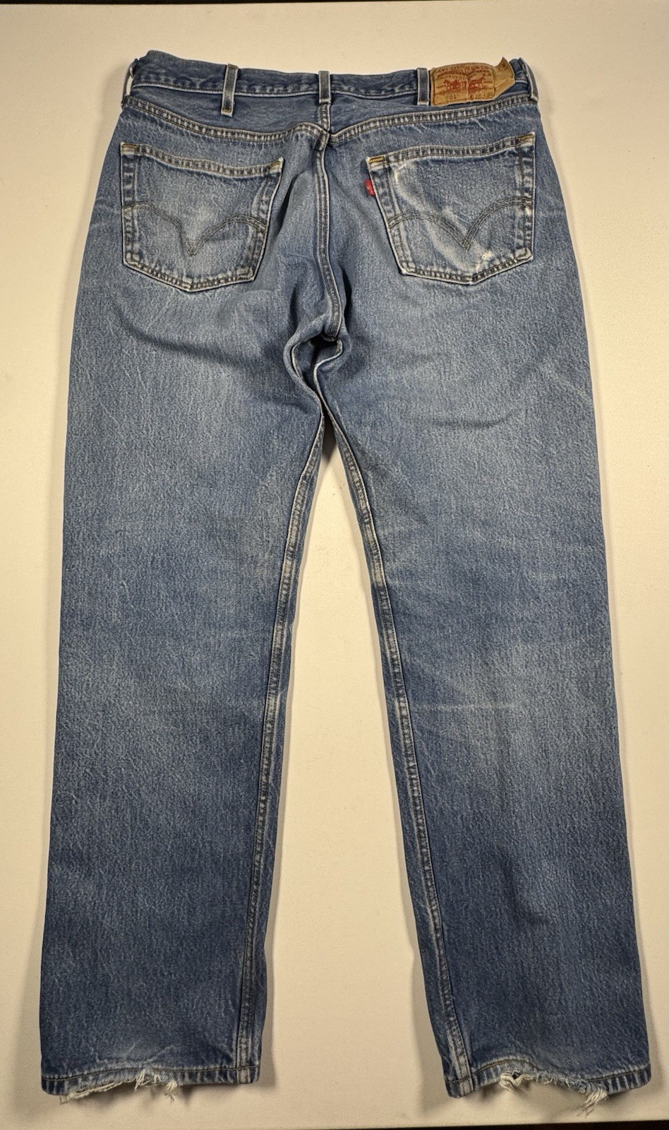Levi’s 501 Original Fit Jeans Men’s 36×32 Blue Button Fly Distressed Y2K