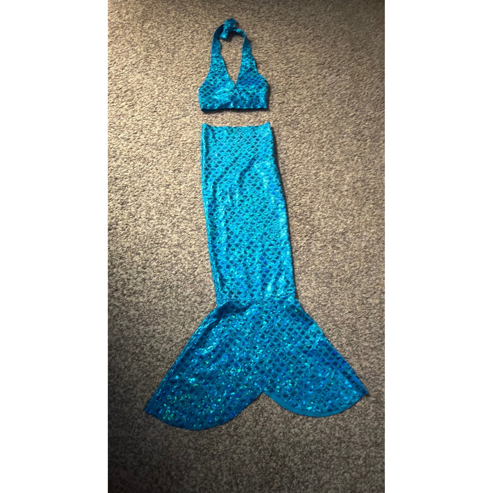 The 2 Tails Youth Mermaid Tail and Bikini Top Set Blue Shimmer Scales Kids 2PC