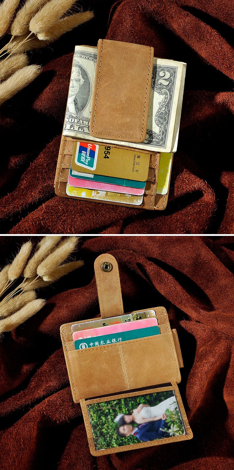 Le’aokuu Mens Genuine Leather Cowhide Magnet Money Clip Credit Case Case Holder