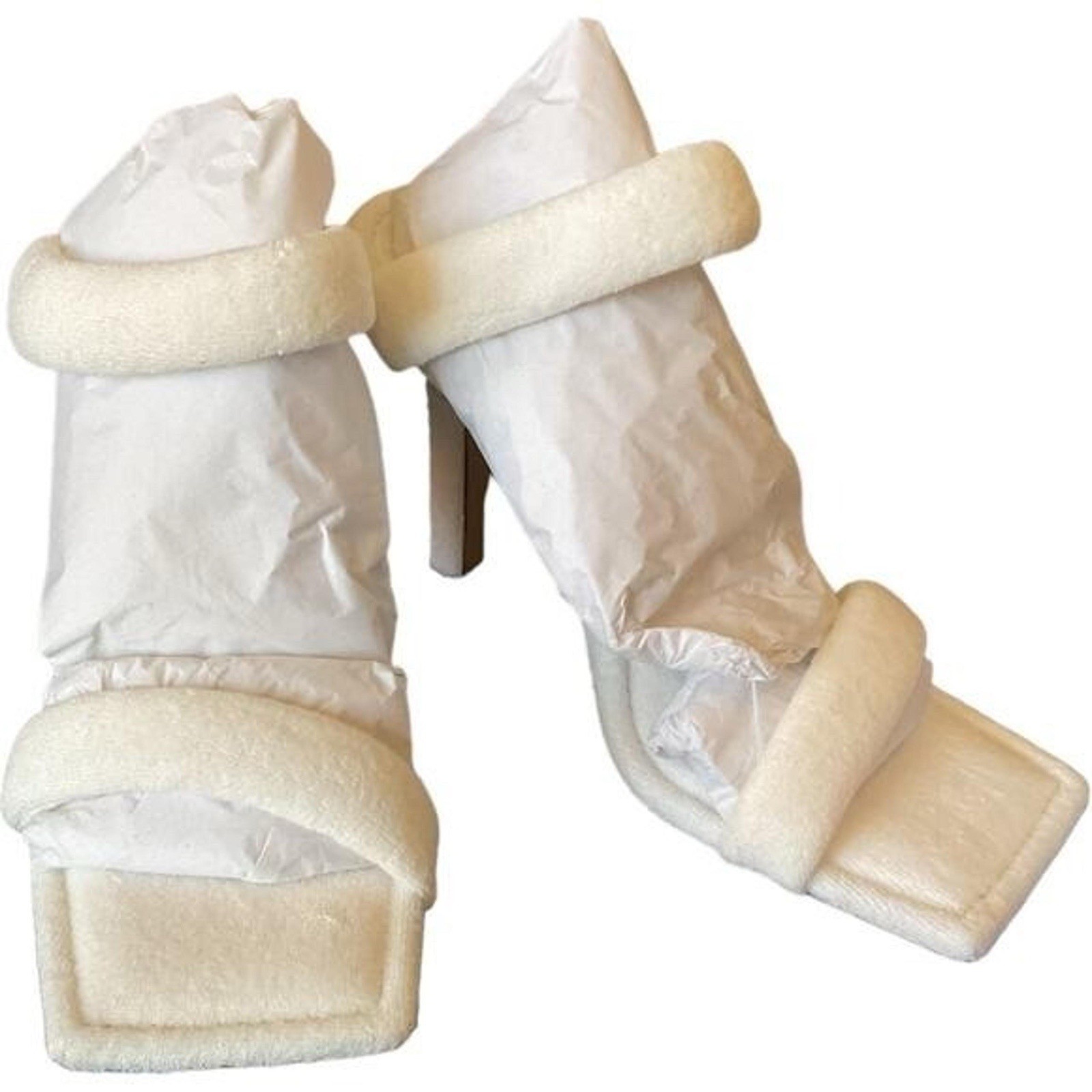 Good American White/Gold Terrycloth Mule Heels Square Toe Stiletto Slip On 7