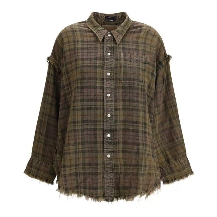 R13 Shredded Seam Drop Neck Shirt Teal and Navy Plaid Size XS