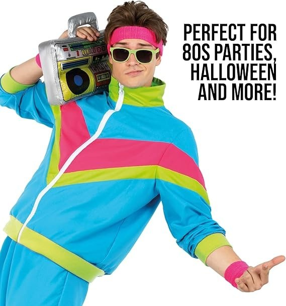Men`s Bright 80`s Tracksuit Costume Adult 90`s Neon Retro Track Suit Halloween