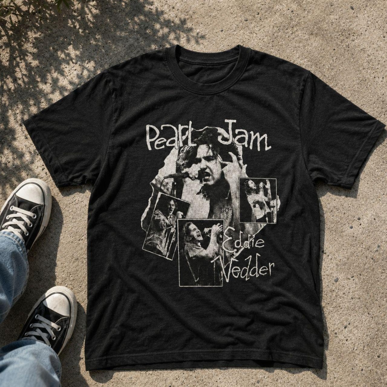Pearl Jam Eddie Vedder Black Graphic T-Shirt Grunge Rock Band Tee