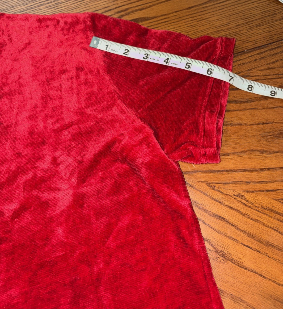 Vintage Red Crushed Velvet Short Sleeve Tee Crewneck Top M