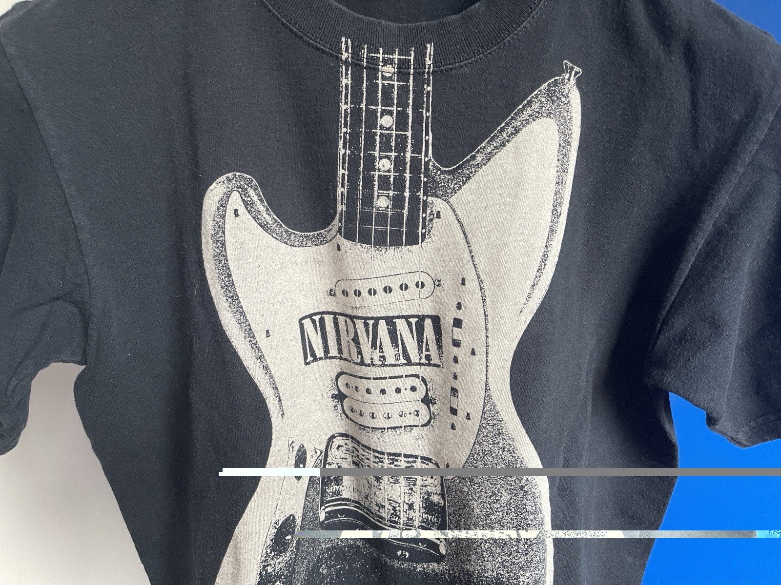 Vintage Early 2000’s Nirvana Fender Guitar Neck T-Shirt Anvil Tag Black Grunge