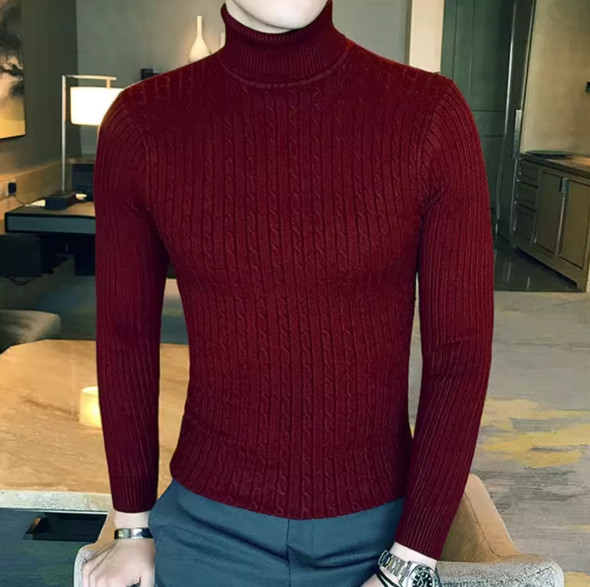 Winter Turtleneck Pullovers Warm Solid Color Men’s Sweater Slim Pullover Men