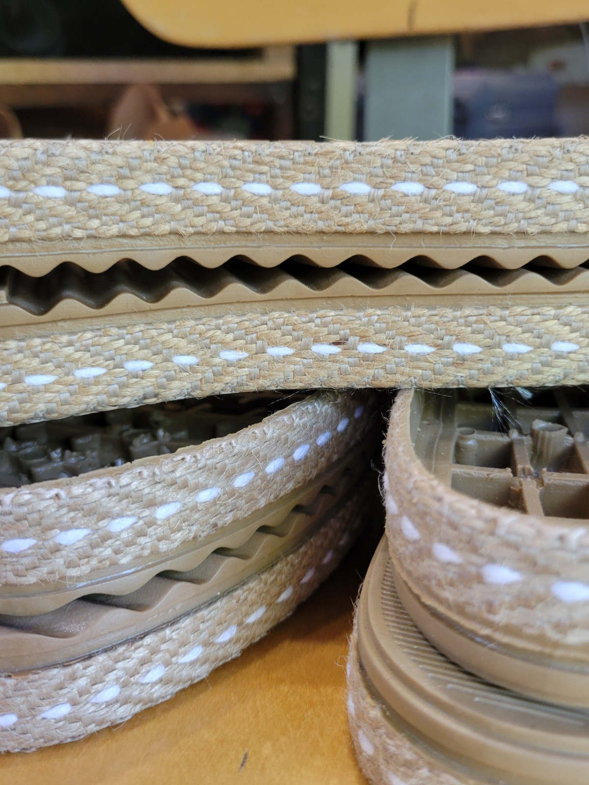 “Loren” Woven Soles, 3 pairs, size 39, 39, 40. Tan