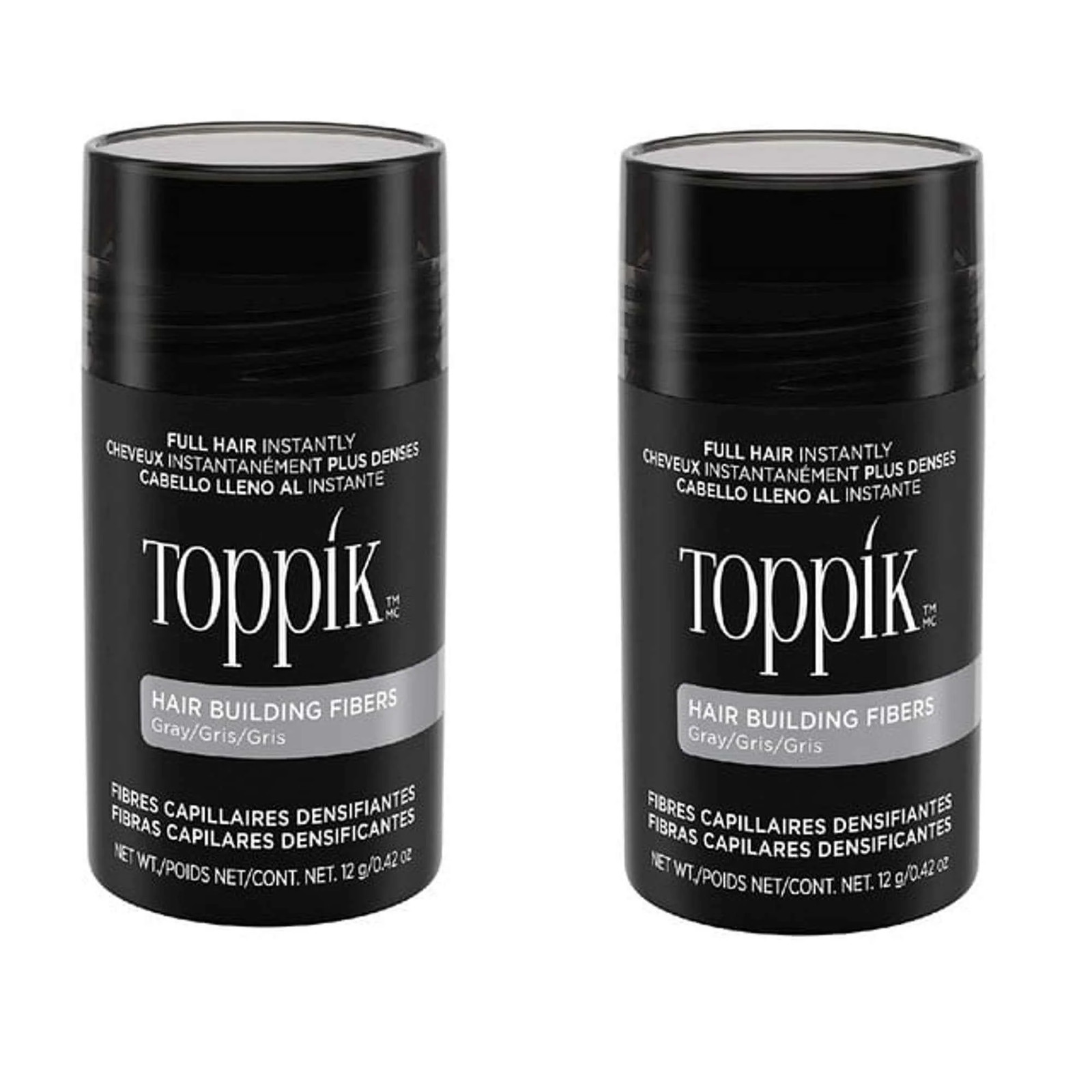 Toppik Hair Building Fibers, Gray, 0.42 oz – 2 Pack