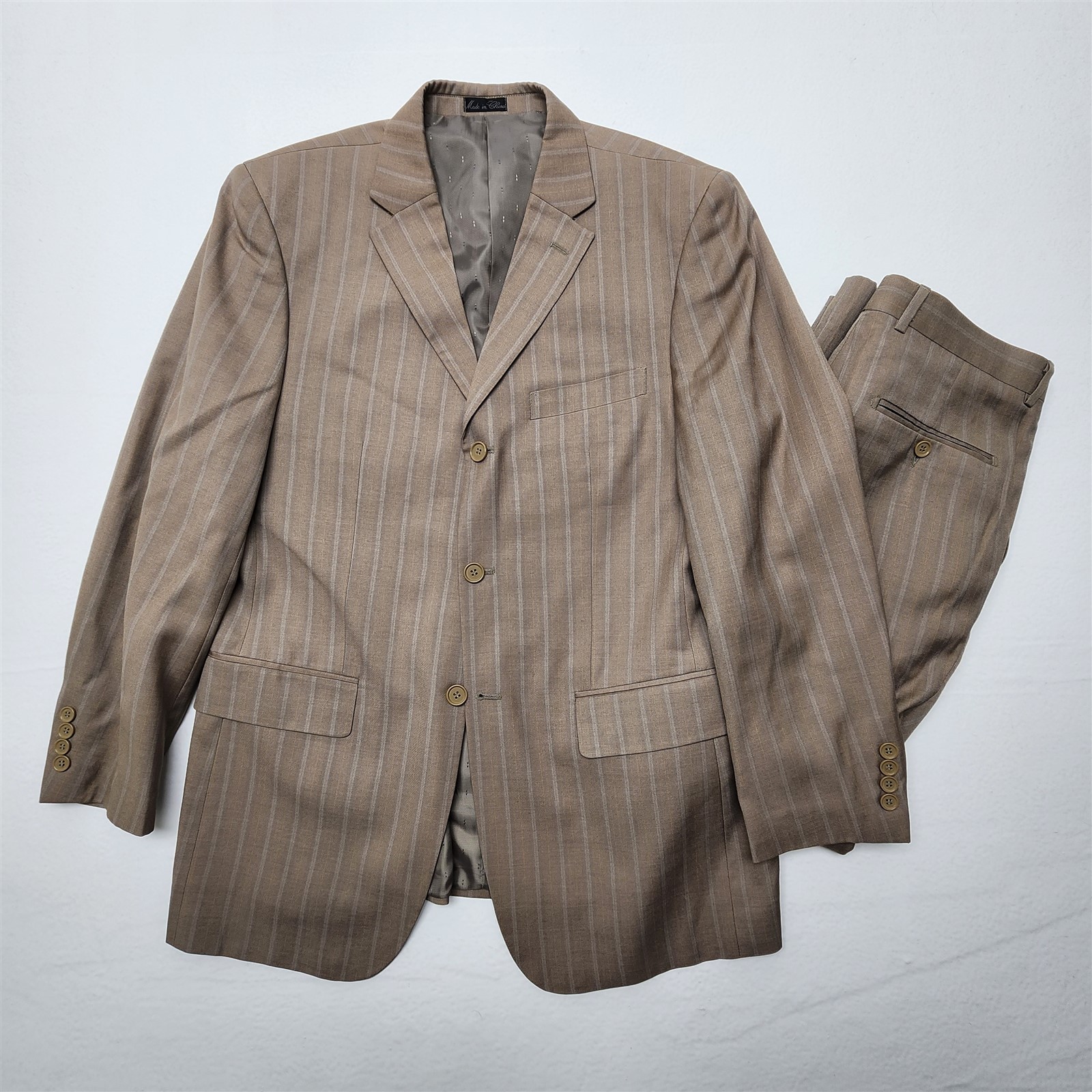 Lineage 40R 32×30 Brown Striped 3Btn 2Pc Mens Jacket Pants Suit