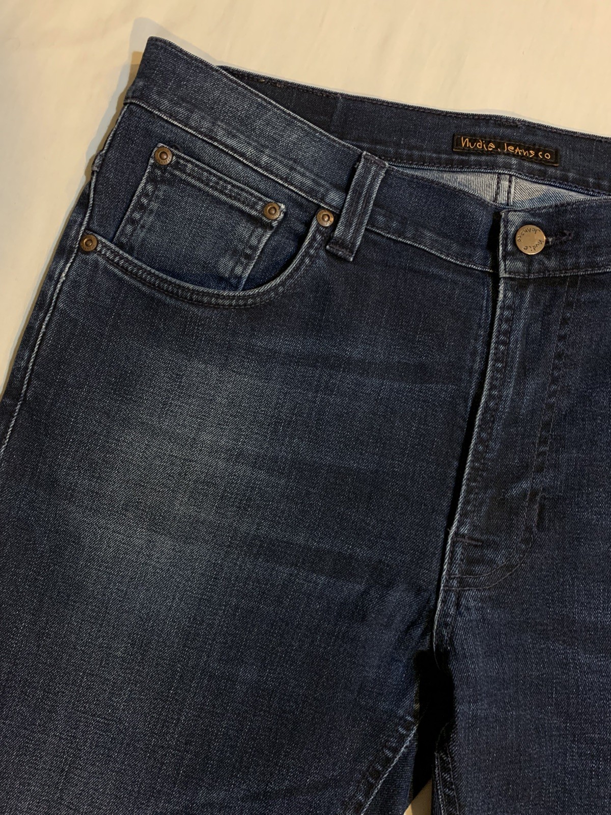 Nudie Jeans Co, Lean Dean, Deep Sparkle, 98% Cotton 2% Elastane, Size 34 x 34.