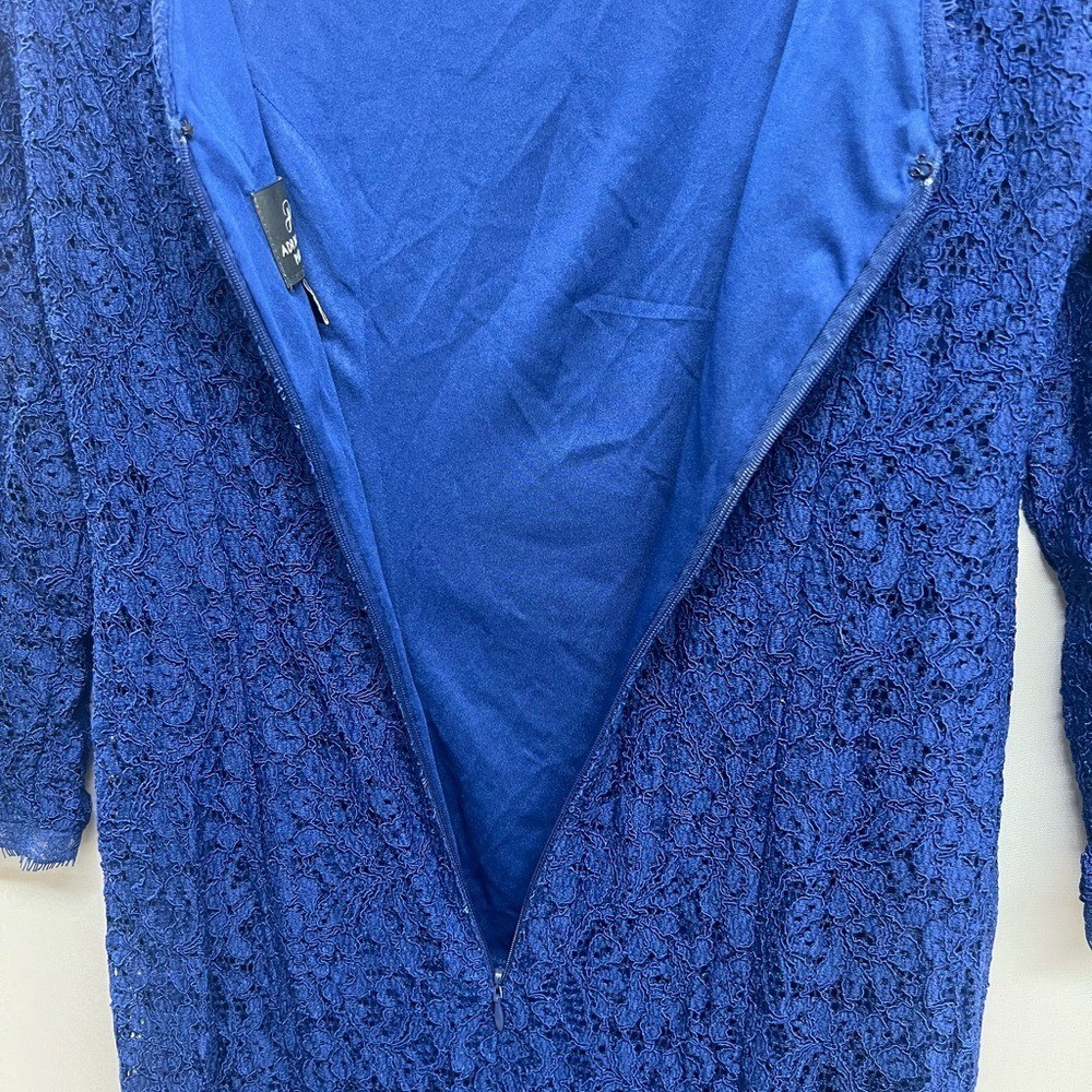 Adrianna Papell Blue Lace Long Sleeve Evening Dress Scalloped Mother of Bride 6