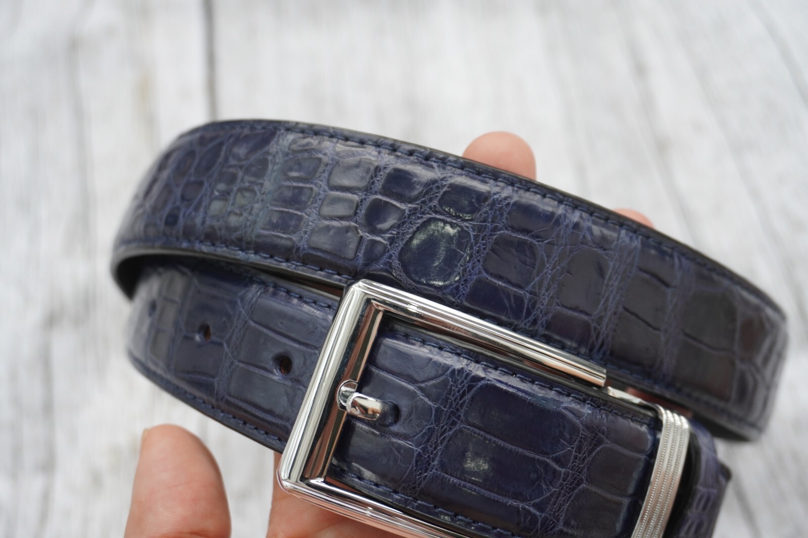 Blue Genuine Alligator CROCODILE Belly Leather Skin Men’s Belt – W 1.3″ #H26