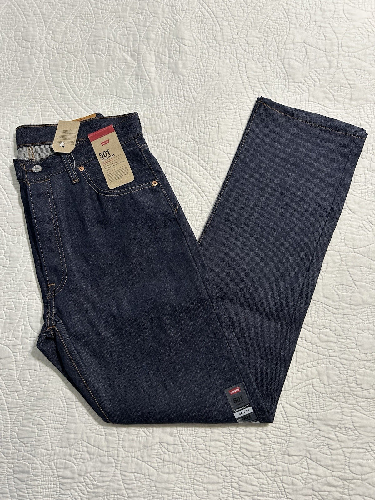 Levi’s Mens 501 Original Shrink To Fit Jeans 00501-0000 DARK WASH Size 34×34 NWT