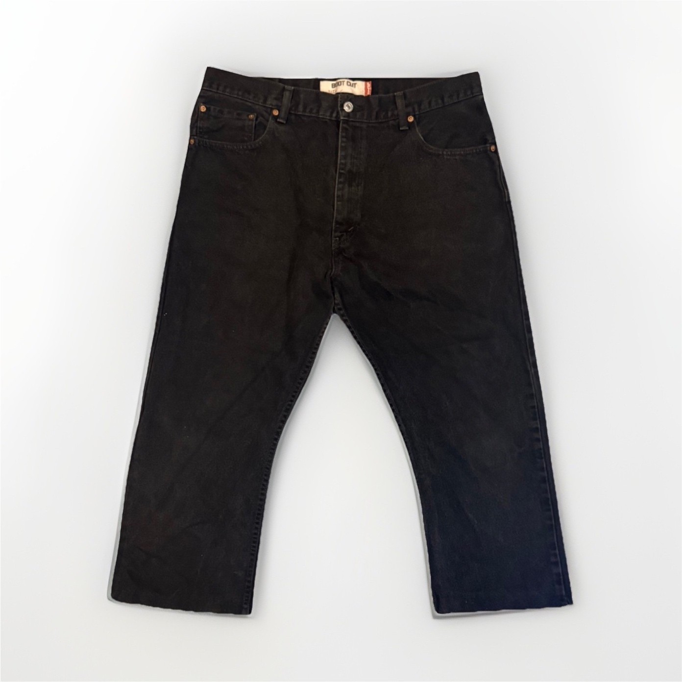 Levi’s 517 Black Boot Cut Cropped Jeans 38×23 Unisex Hemmed Capri Y2K Western