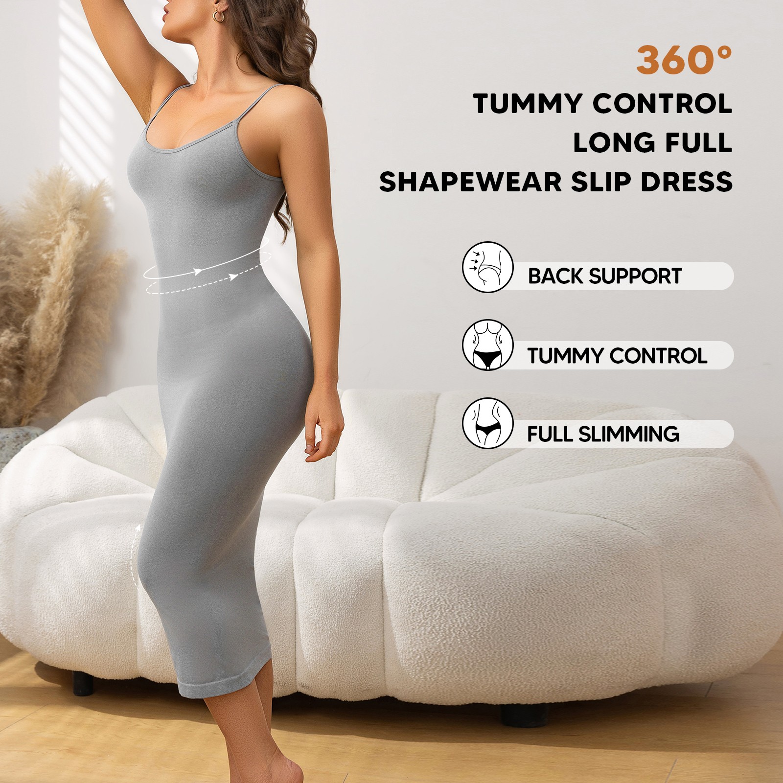 Women’s Tummy Control Midi Dress – Slimming Bodycon Sleeveless Shapewear Evening