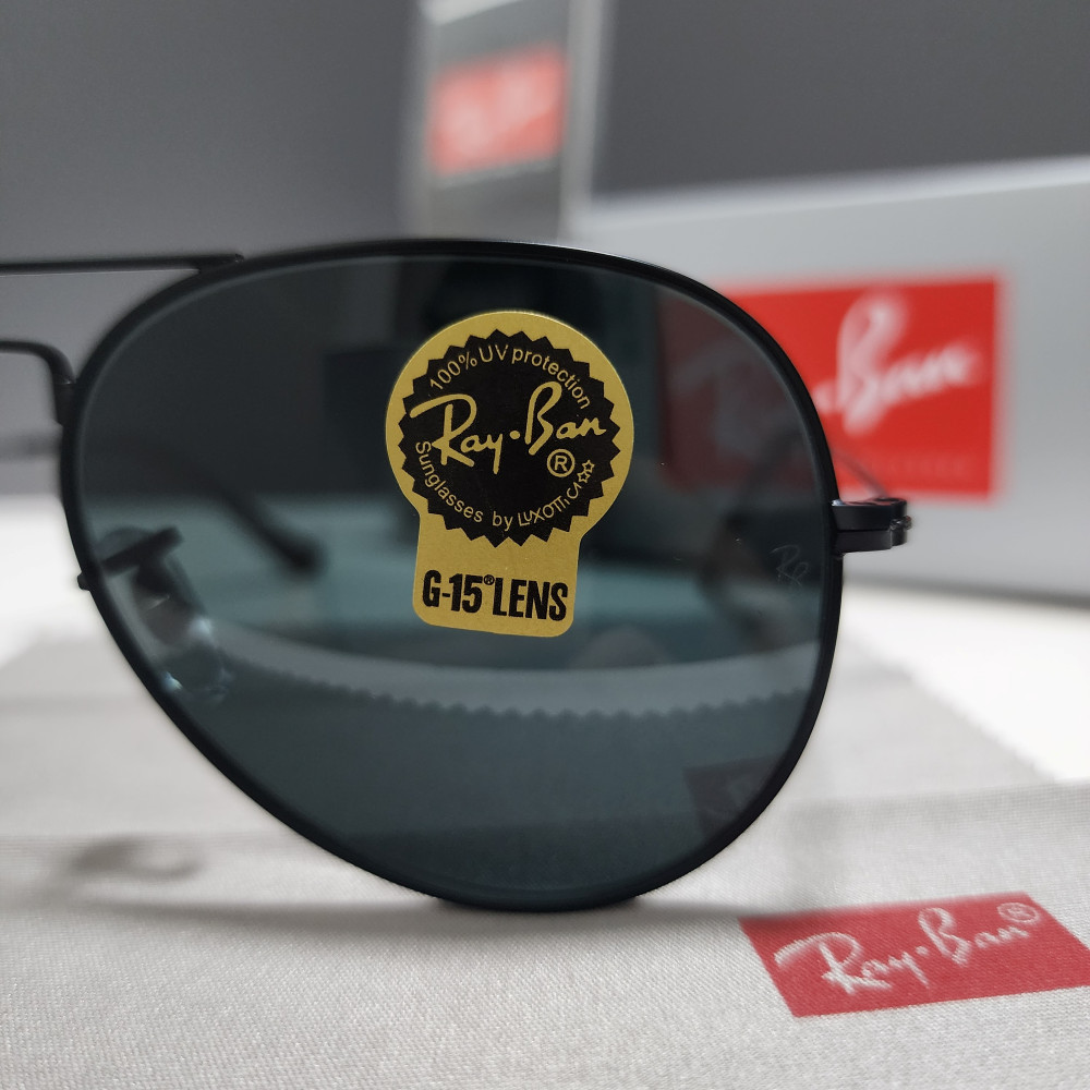 Ray-Ban RB3025 Aviator Pilot Sunglasses Black Frame Glass Gray Lens 58-14 mm