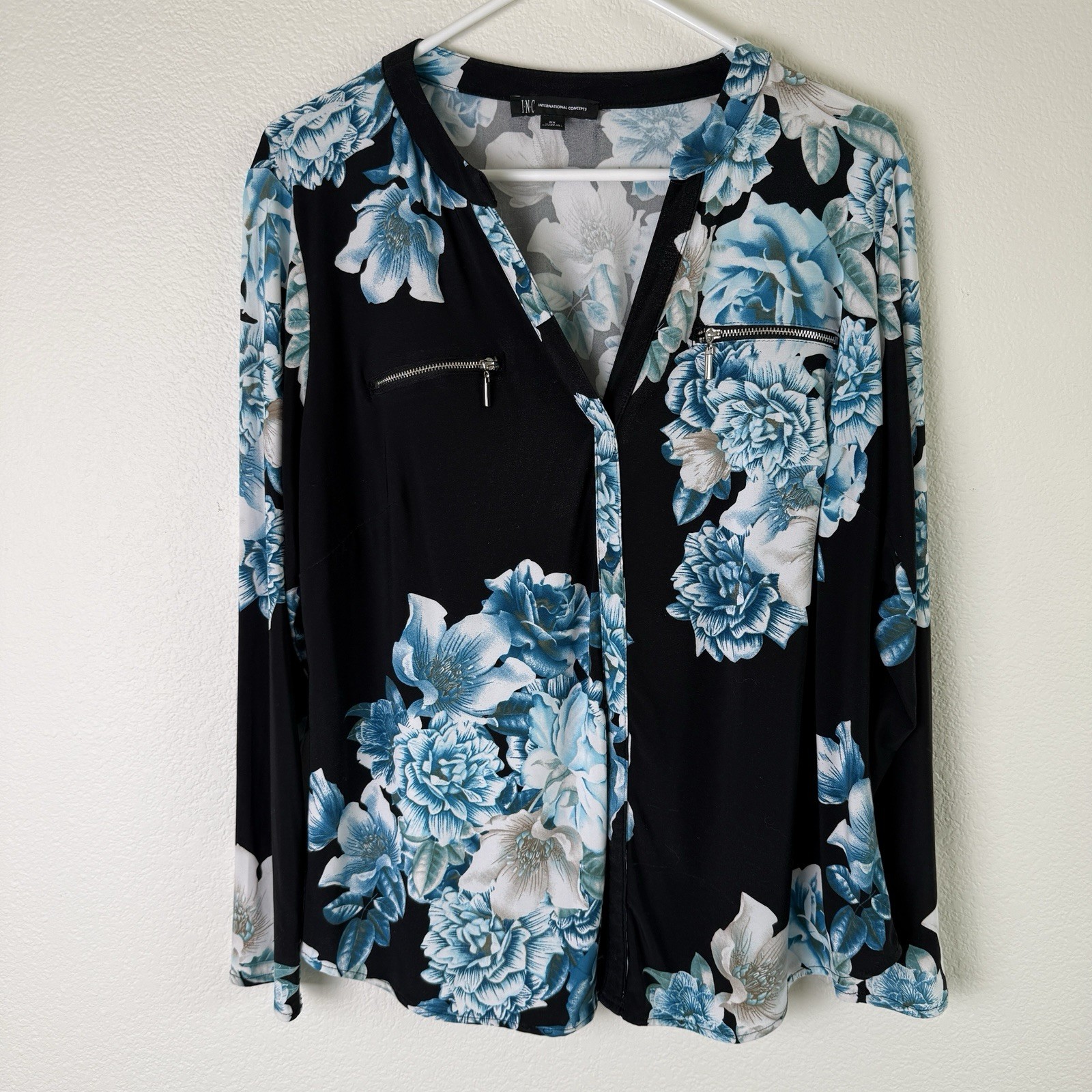 INC Floral Pullover Tunic Top XL/0X Colorful Knit Business Casual Zipper Detail
