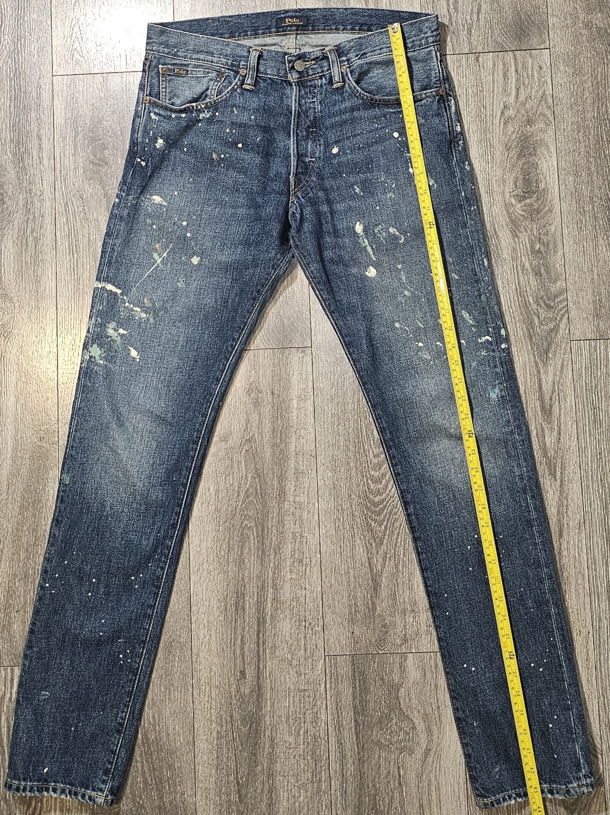 Polo Ralph Lauren The Sullivan Slim Paint Splatter Denim Jeans Blue Mens 32×34