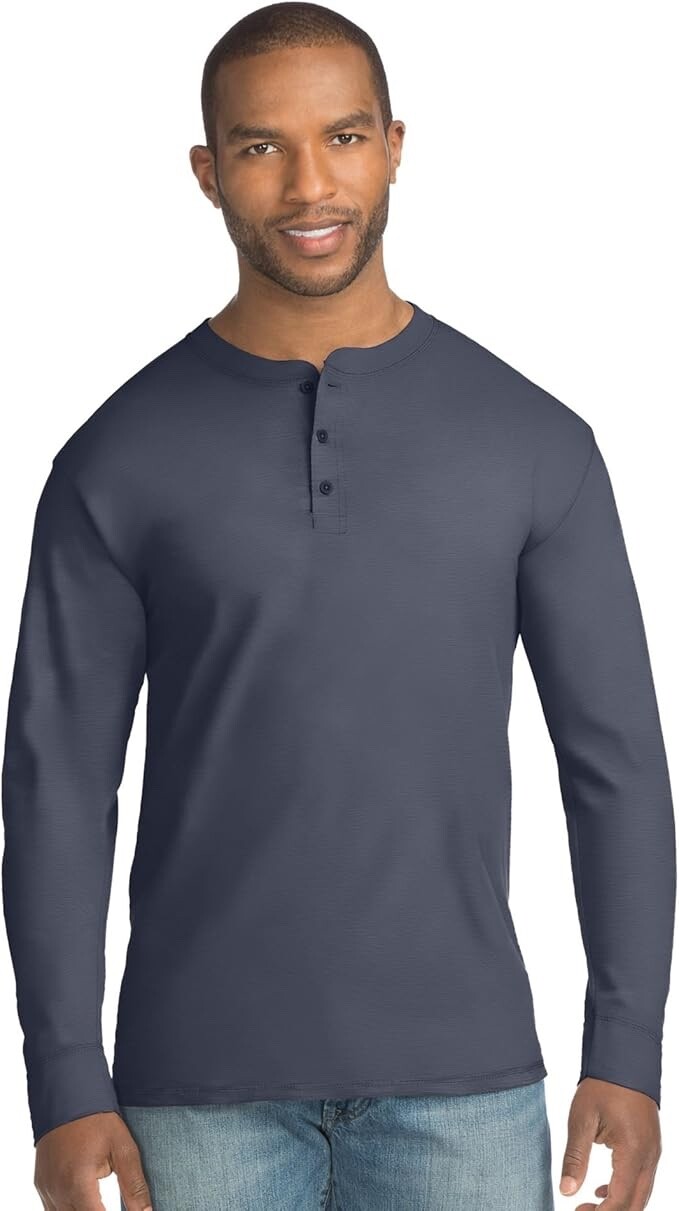 NHanes Men’s X-Temp W/Fresh Iq Long Sleeve Henley, Dada Grey, XX-Large