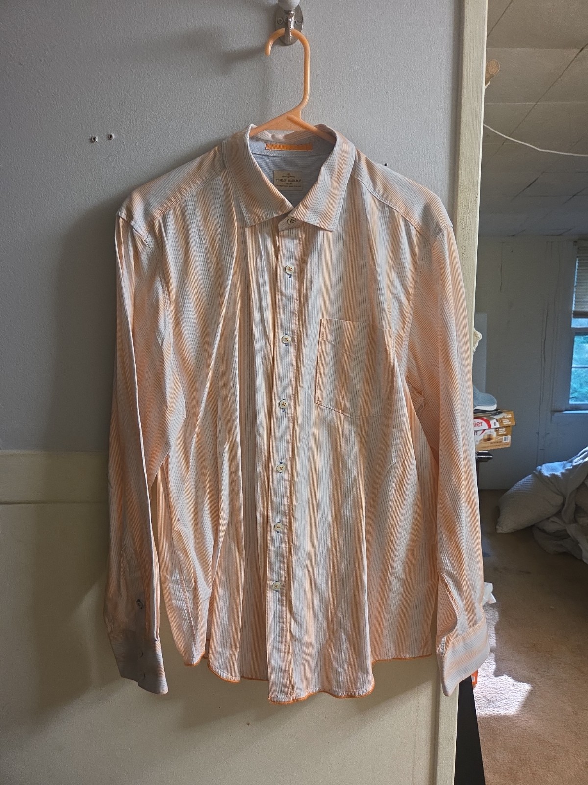 Tommy Bahama Men’s Medium Striped Button-Up Shirt Orange And Grey