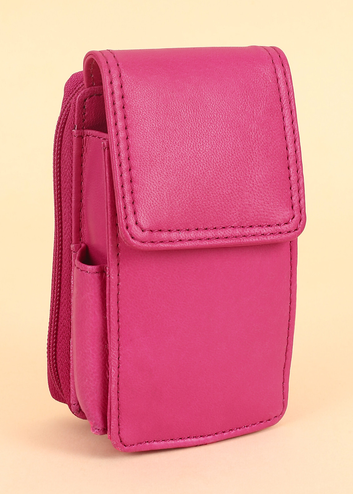 Leatherboss Cigarette Case Lighter holder Attached All Around Zipper Wallet Pink
