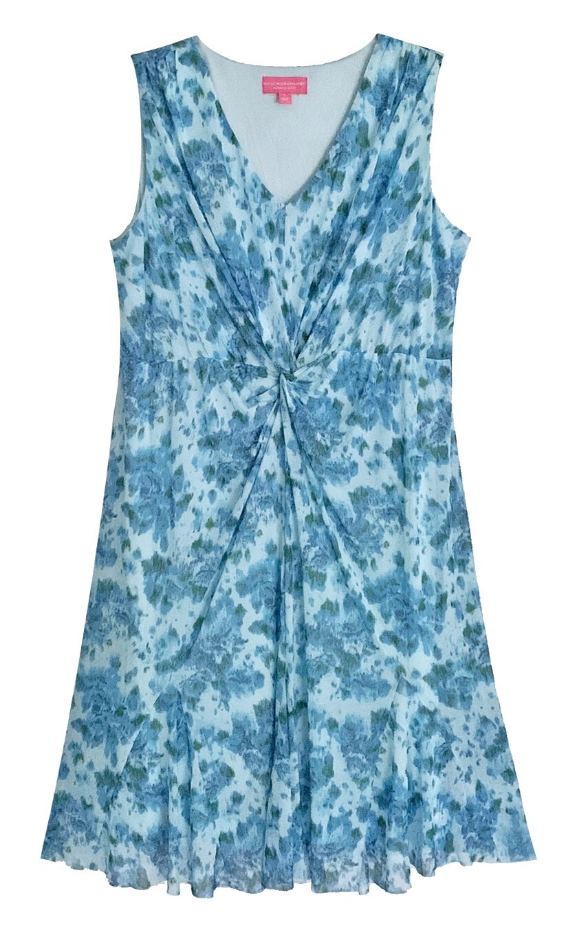 Isaac Mizrahi Shades of Blue with Green Floral Print Pullover Dress size XL