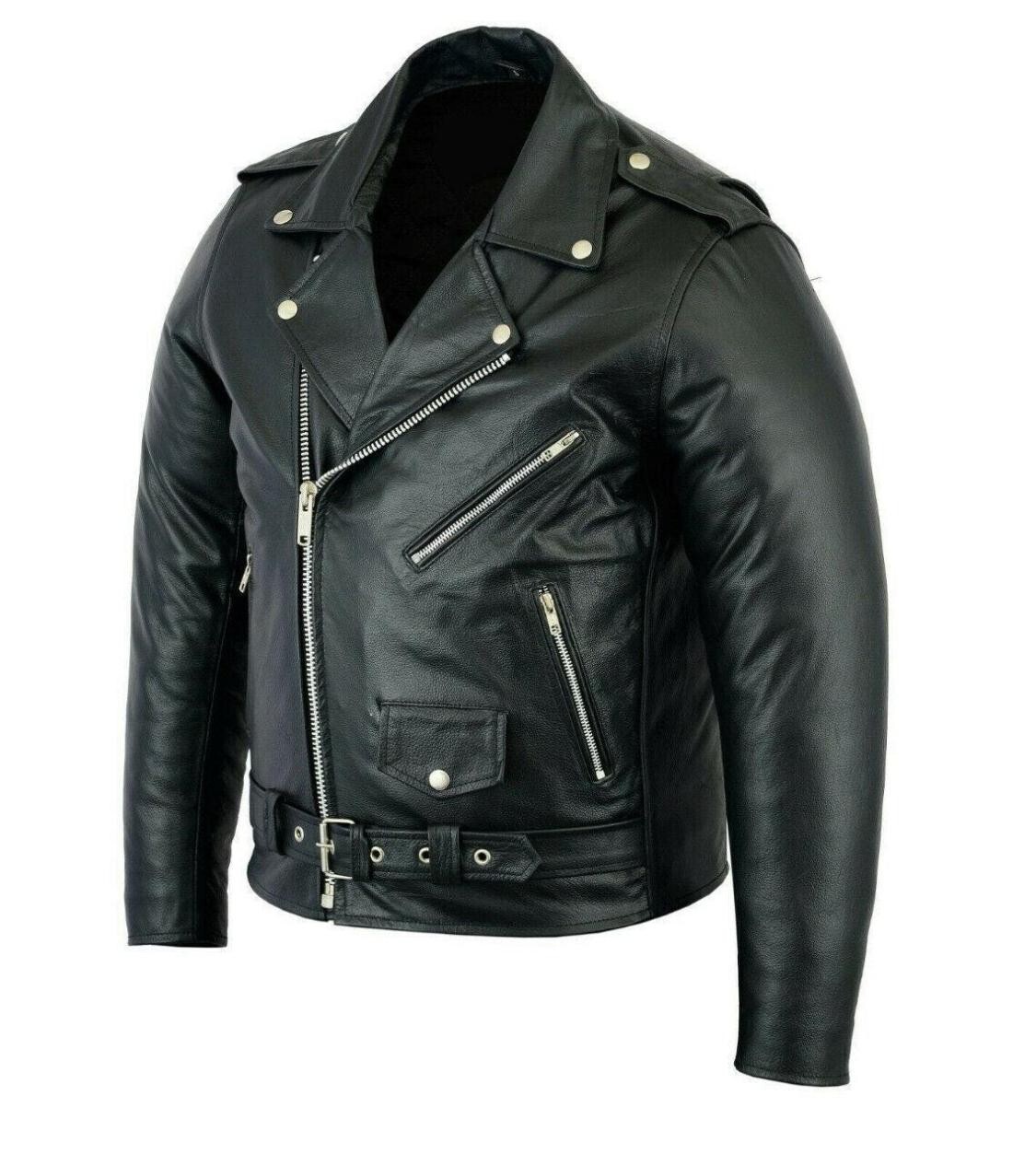Cafe Racer Biker Leather Jacket Black & Brown Soft Genuine Skin Leather