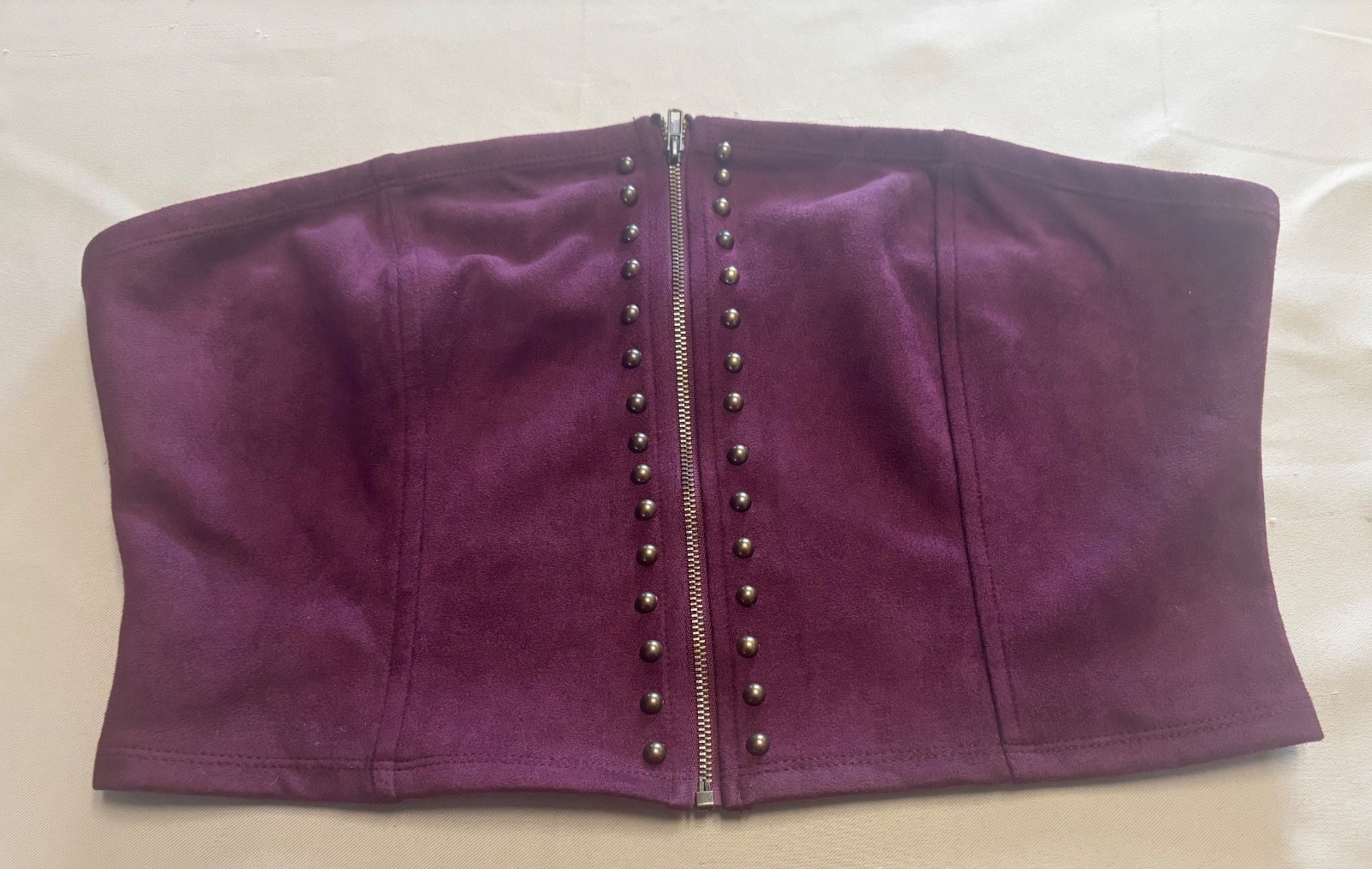NEW Fashion Nova Burgundy Faux Suede Cropped Tube Top Studded Zip Up Sz XL