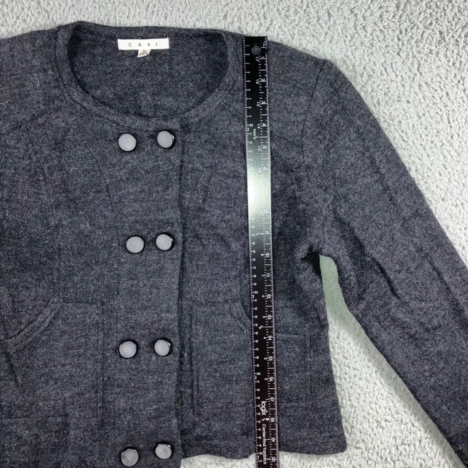 Cabi 100% Wool Cardigan Sweater Women Medium Double Breasted Charcoal Gray