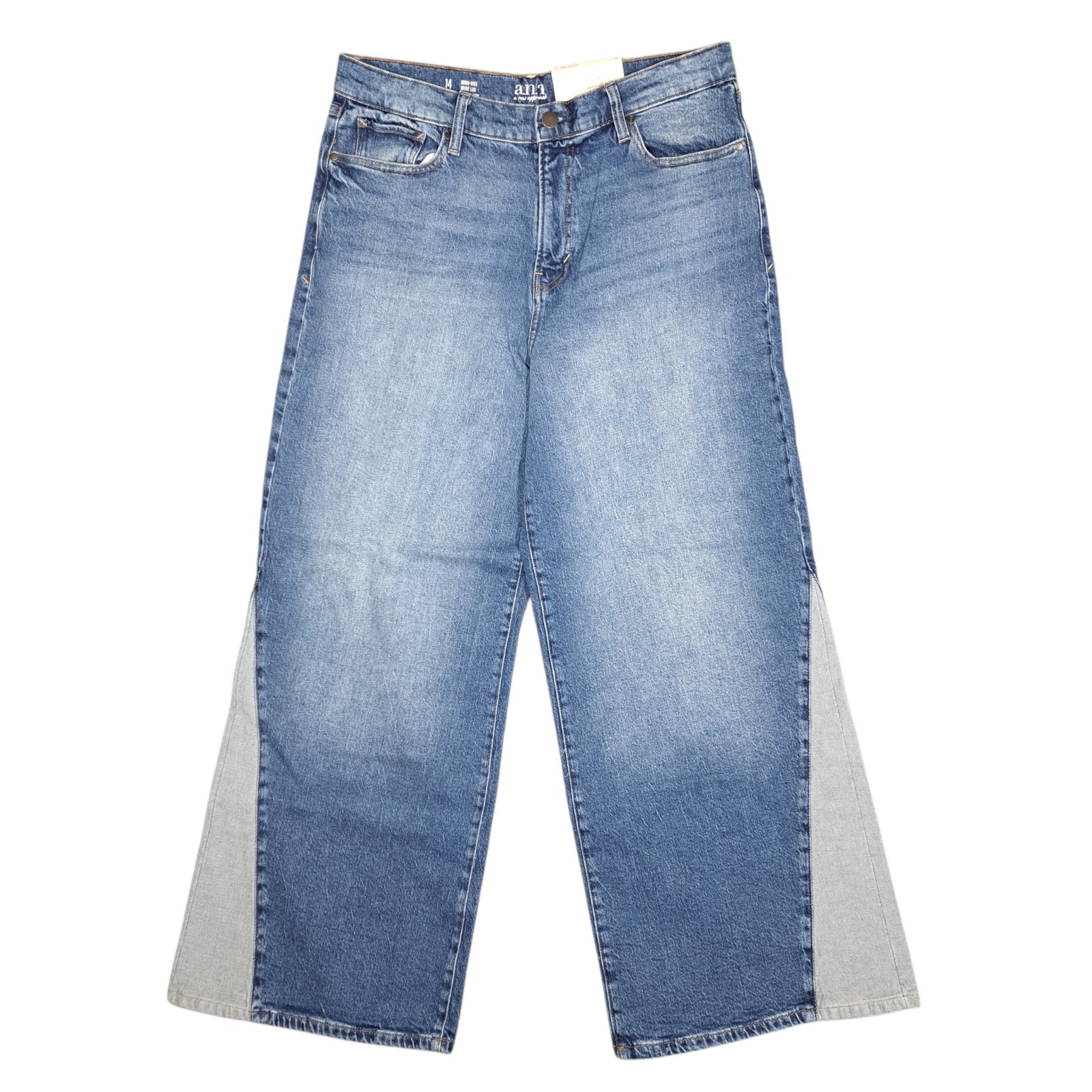 a.n.a. High Rise Wide Leg Jeans Blue Streetwear Skater Baggy Two Tone Womens 14