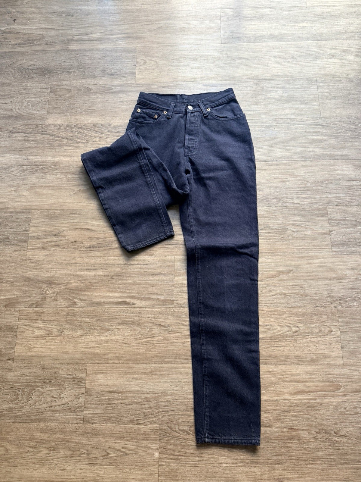 Vtg 1994 Levis 501 Navy Blue High Waisted Jeans Petite 24×31 Made in USA 90s