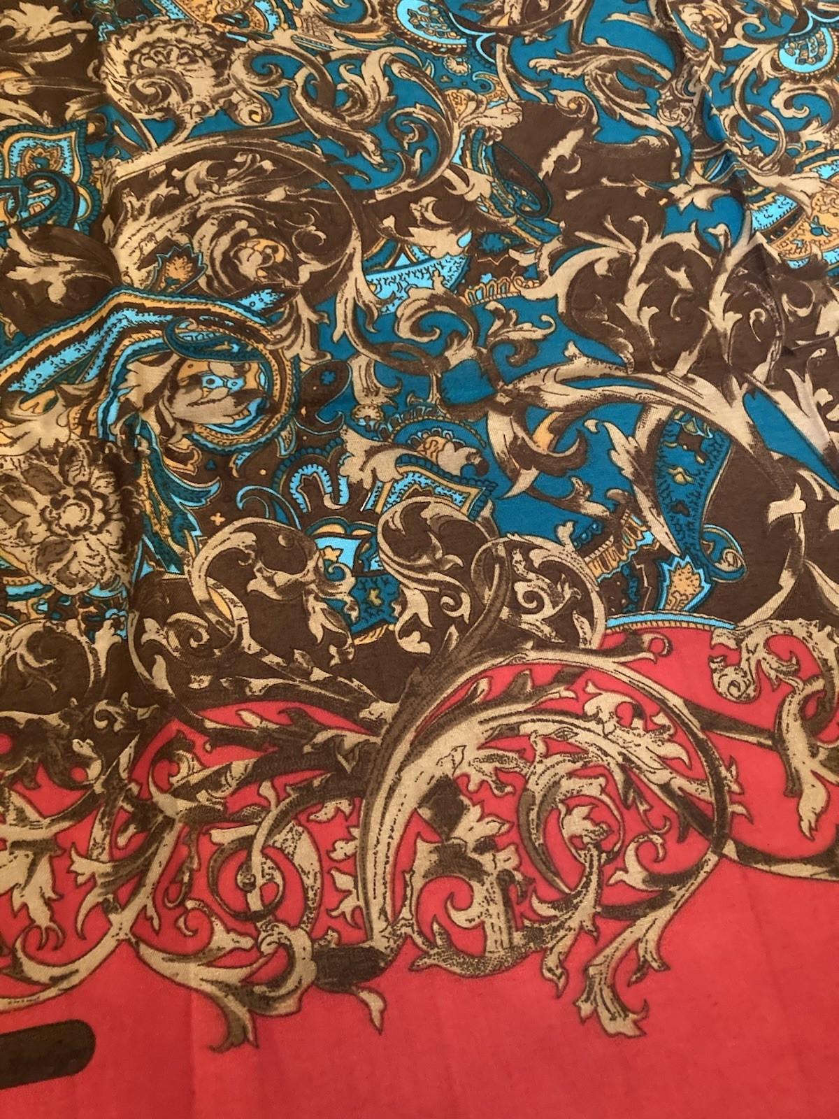 Vintage AS Made in Turkiye Scarf Shawl 46″ Square Red Blue Baroque Floral Large