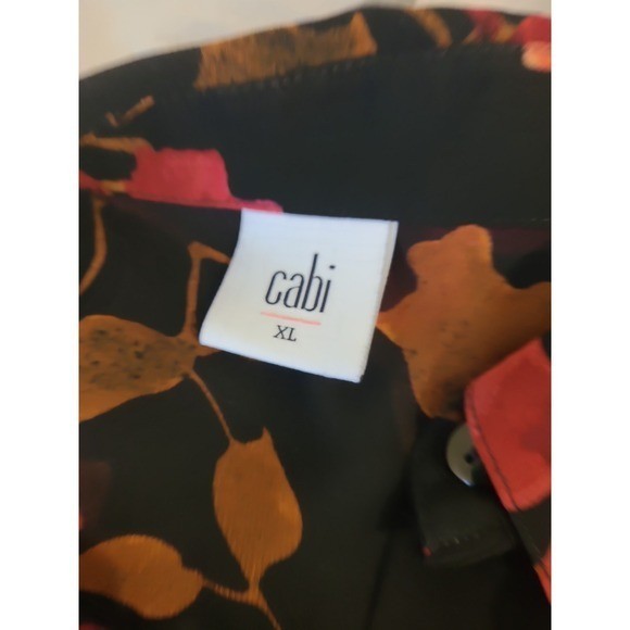 Cabi Catherine SEMI sheer black floral blouse Women SZ XL ruffle button front
